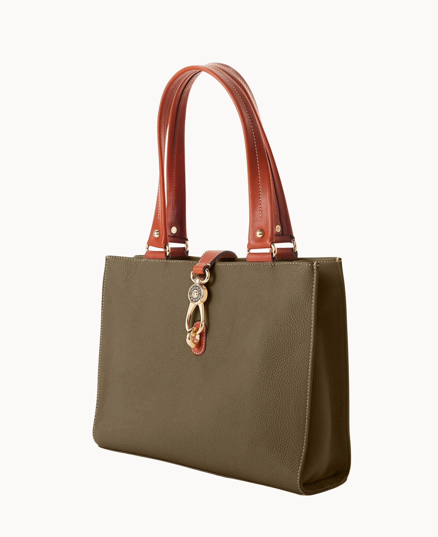 Pebble Grain Medium Logo Lock Tote Olive 3 Pebble Grain Medium Logo Lock Tote Olive - Image 3