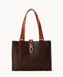 Ostrich Medium Logo Lock Tote Brown Tmoro