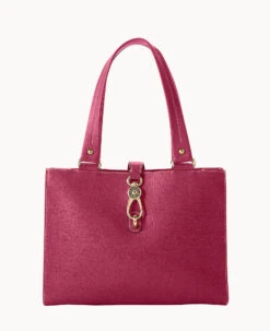 Saffiano Medium Logo Lock Tote Cranberry