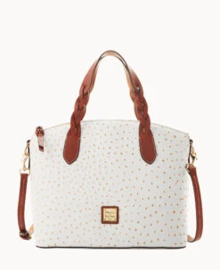 Ostrich Celeste Satchel Bone