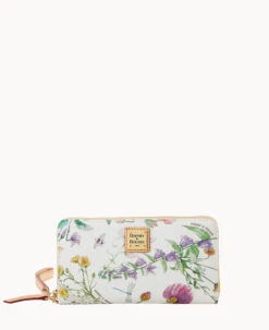 Botanical Collection Large Zip Around Wristlet Crossbody White