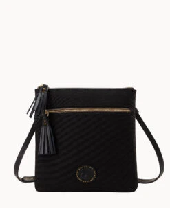 Nylon Double Zip Tassel Crossbody Black Black