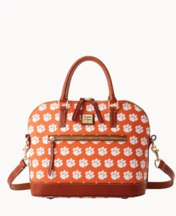 Collegiate Clemson University Domed Zip Satchel CLEMSON 18 Collegiate Clemson University Domed Zip Satchel CLEMSON -Dooney & Bourke B1914G AAORPATNCLM0
