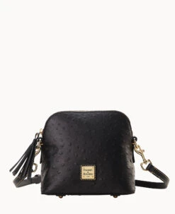 Ostrich Domed Crossbody Black