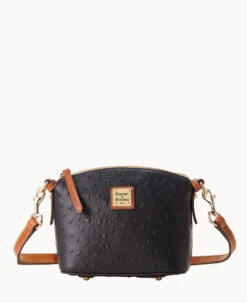 Ostrich Mini Domed Crossbody Black