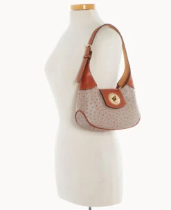 Ostrich Turnlock Hobo 26 Light Taupe -Dooney & Bourke B2378G OTXDPATN ALT4