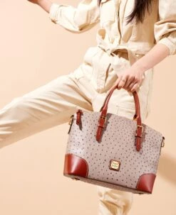 Ostrich Domed Satchel Light Taupe -Dooney & Bourke OT9062 ILD lifestyle 1