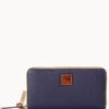 Pebble Grain Large Zip Around Wristlet Midnight Blue
