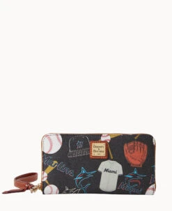 MLB Marlins Large Zip Around Wristlet MARLINS 14 MLB Marlins Large Zip Around Wristlet MARLINS -Dooney & Bourke W0126G QUBLPATNMRLN