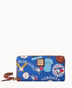 MLB Blue Jays Large Zip Around Wristlet BLUE JAYS -Dooney & Bourke W0126G QUBUPATNBJAY