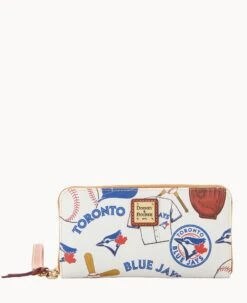 MLB Blue Jays Large Zip Around Wristlet BLUE JAYS -Dooney & Bourke W0126G QUMWPATNBJAY 1