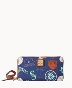MLB Mariners Large Zip Around Wristlet MARINERS -Dooney & Bourke W0126G QUNVPATNMRNR