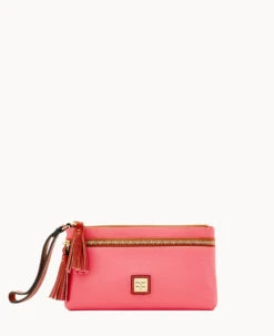 Pebble Grain Double Zip Wristlet Wine 33 Pebble Grain Double Zip Wristlet Wine -Dooney & Bourke W0174G AWBZPATN