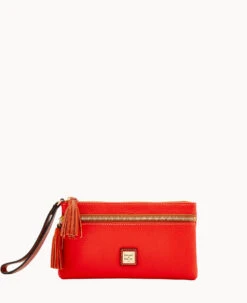 Pebble Grain Double Zip Wristlet Wine 37 Pebble Grain Double Zip Wristlet Wine -Dooney & Bourke W0174G AWSIPATN