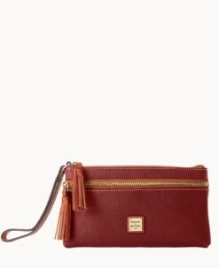 Pebble Grain Double Zip Wristlet Wine 23 Pebble Grain Double Zip Wristlet Wine -Dooney & Bourke W0174G AWWNPATN 1