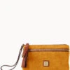 Suede Double Zip Wristlet Chamois