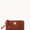Ostrich Folded Zip Wristlet Cognac
