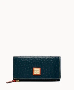 Ostrich Foldover Wallet Grey Tan 38 Ostrich Foldover Wallet Grey Tan -Dooney & Bourke W0219G OTBLPATN