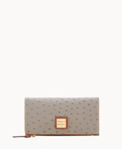 Ostrich Foldover Wallet Grey Tan 32 Ostrich Foldover Wallet Grey Tan -Dooney & Bourke W0219G OTGYPATN 1