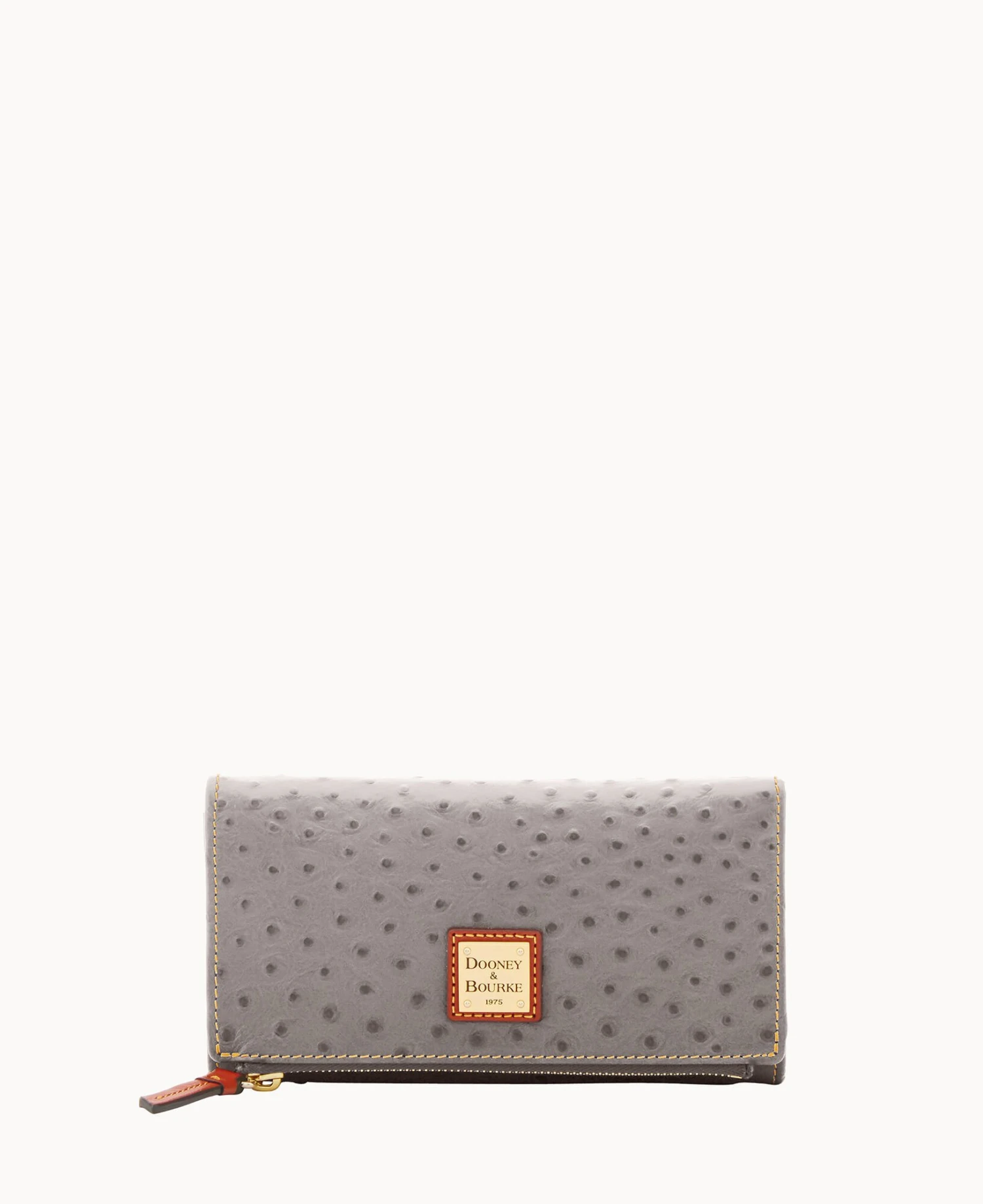 Ostrich Foldover Wallet Grey Tan 9 Ostrich Foldover Wallet Grey Tan - Image 9