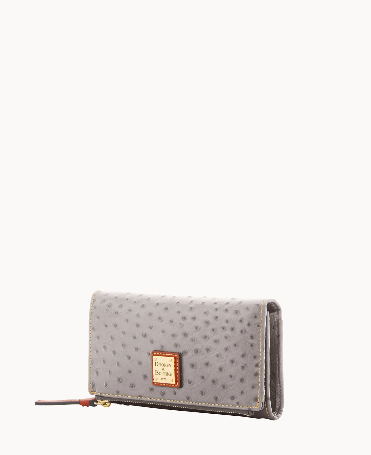 Ostrich Foldover Wallet Grey Tan 10 Ostrich Foldover Wallet Grey Tan - Image 10