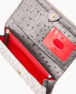 Ostrich Foldover Wallet Grey Tan 22 Ostrich Foldover Wallet Grey Tan -Dooney & Bourke W0219G OTGYPATN0002 ALT2