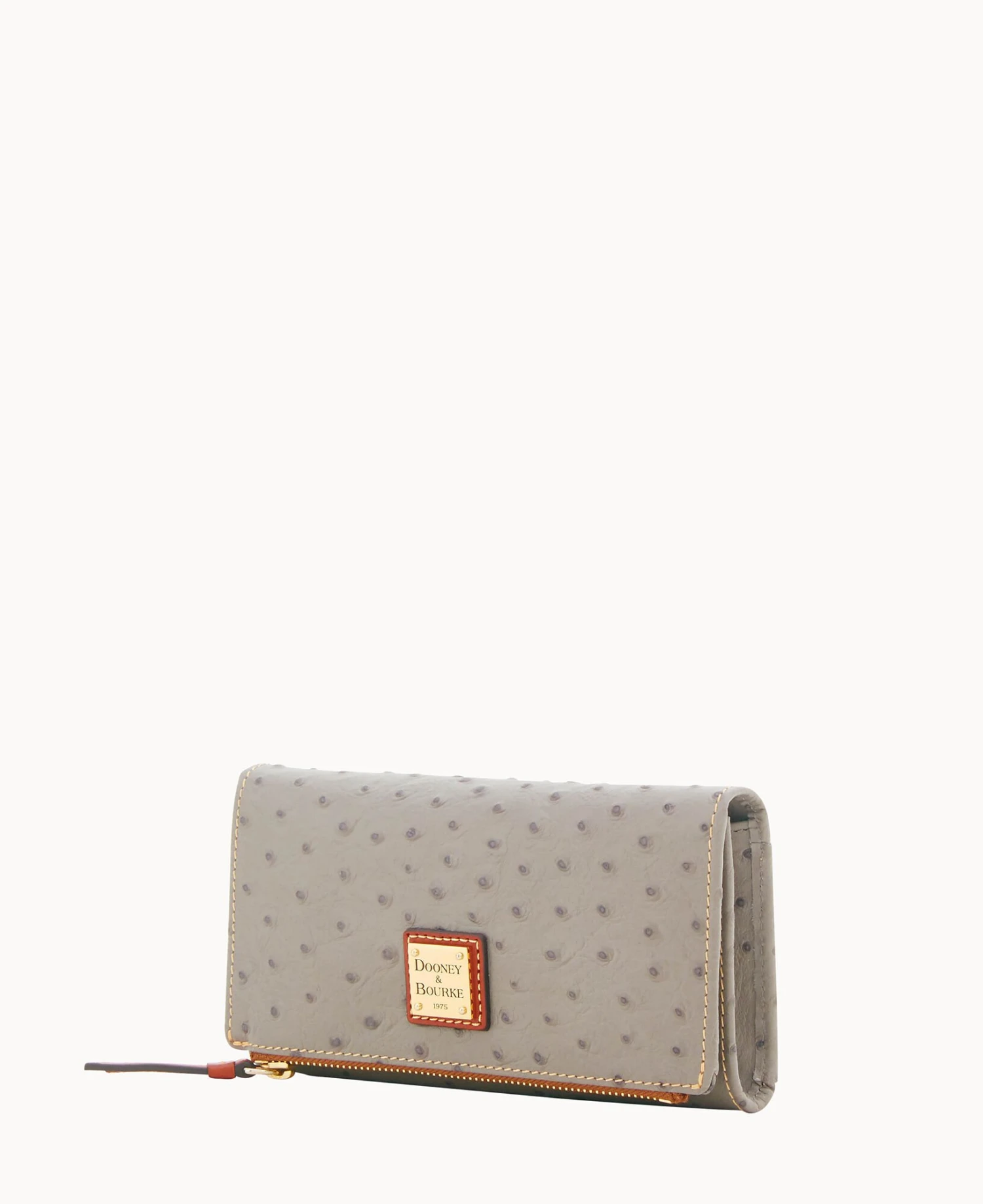 Ostrich Foldover Wallet Grey Tan 14 Ostrich Foldover Wallet Grey Tan - Image 14