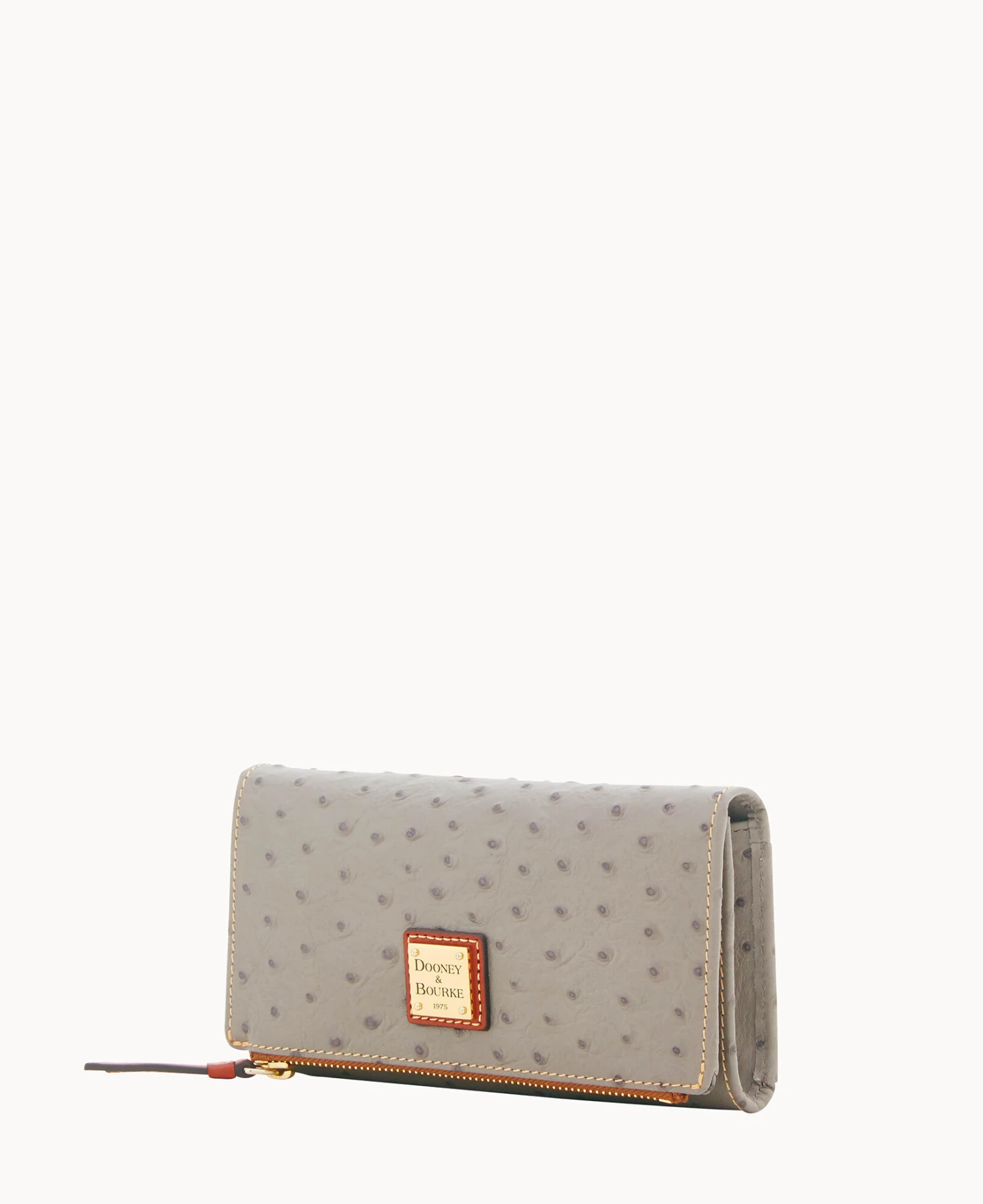 Ostrich Foldover Wallet Grey Tan 6 Ostrich Foldover Wallet Grey Tan - Image 6