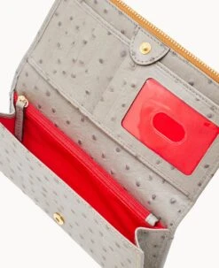 Ostrich Foldover Wallet Grey Tan 26 Ostrich Foldover Wallet Grey Tan -Dooney & Bourke W0219G OTGYPATN ALT2