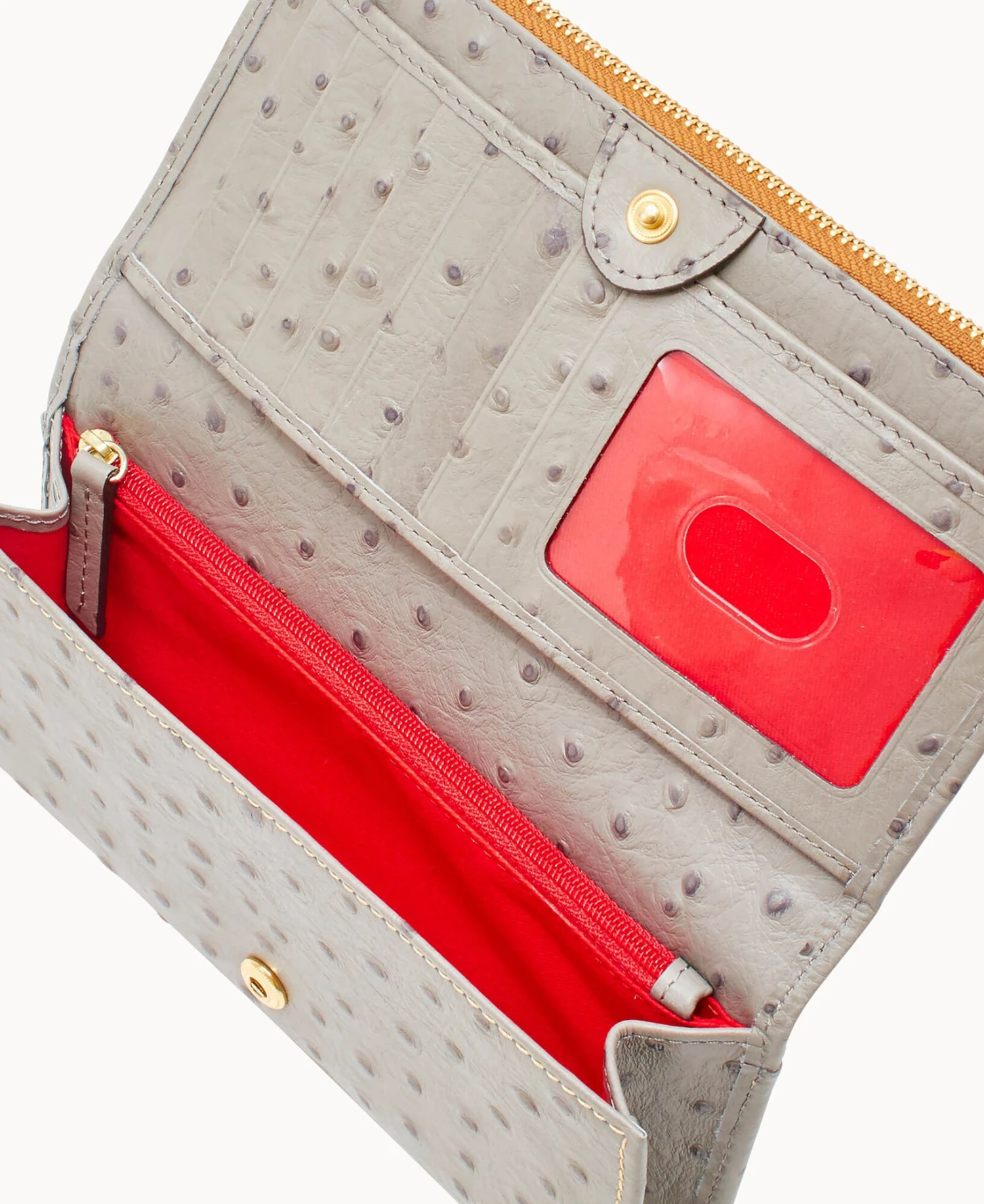 Ostrich Foldover Wallet Grey Tan 7 Ostrich Foldover Wallet Grey Tan - Image 7