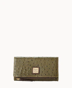 Ostrich Foldover Wallet Grey Tan 37 Ostrich Foldover Wallet Grey Tan -Dooney & Bourke W0219G OTOLPABM