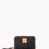 Ostrich Large Zip Around Credit Card Case Black