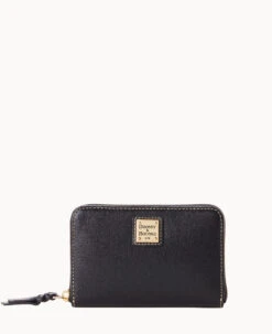 Saffiano Medium Zip Around Credit Card Case Black