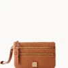 Pebble Grain Triple Zip Wristlet Caramel