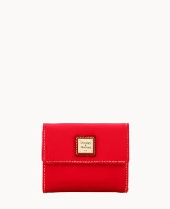 Pebble Grain Small Flap Credit Card Wallet Red