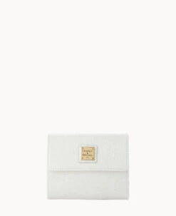 Saffiano Small Flap Credit Card Wallet Off White